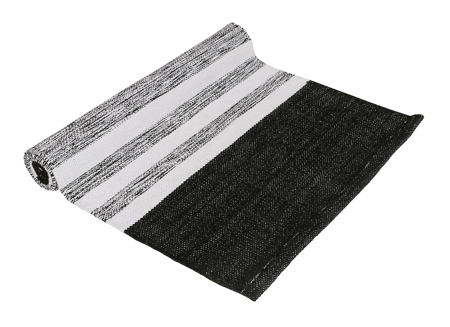 Hand-Woven Cotton Rug Runner – Natural Organic, Black – 2x5 ft (60x152 cm)