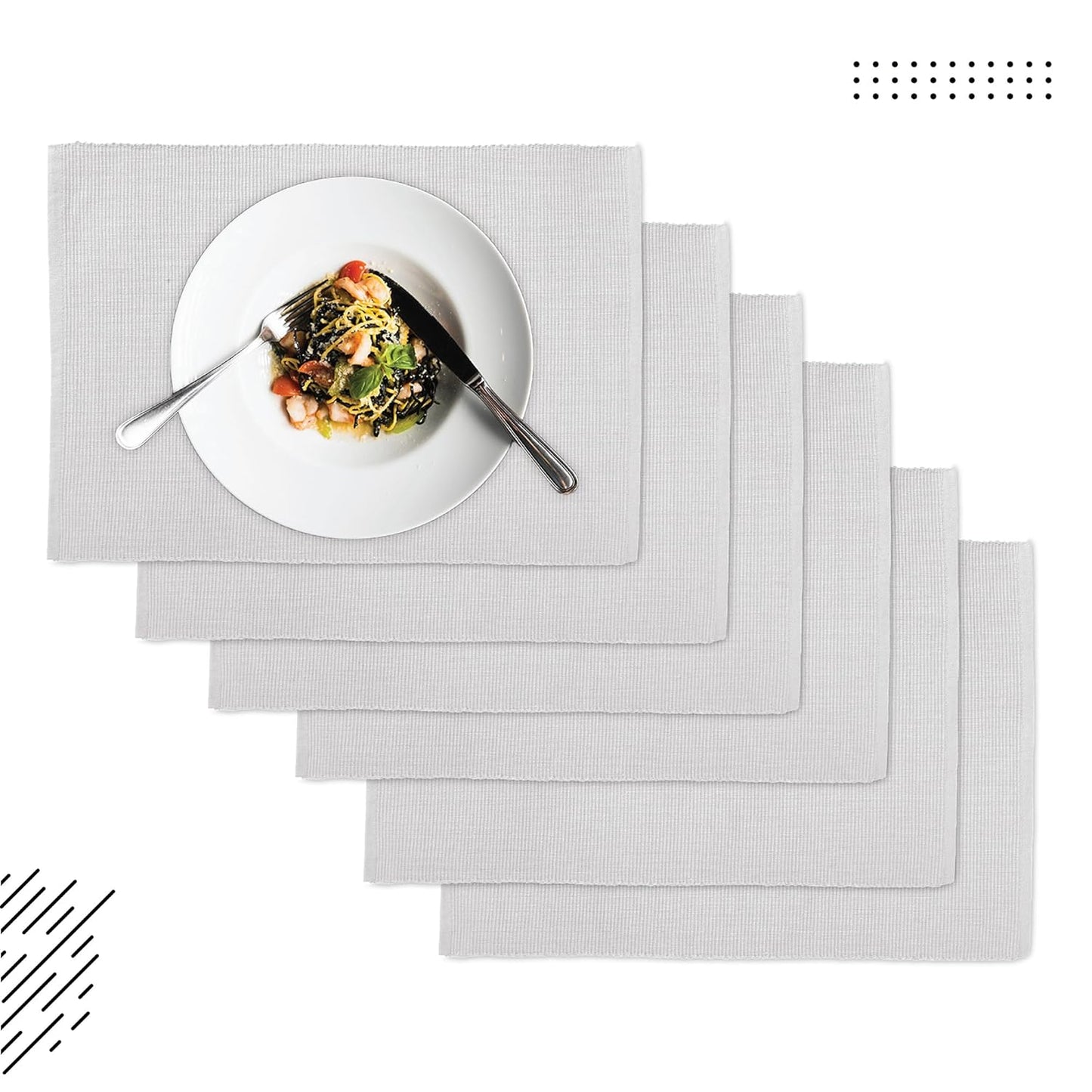 Dining Table Mats – Ribbed Cotton – Set of 6 (48x32 cm)