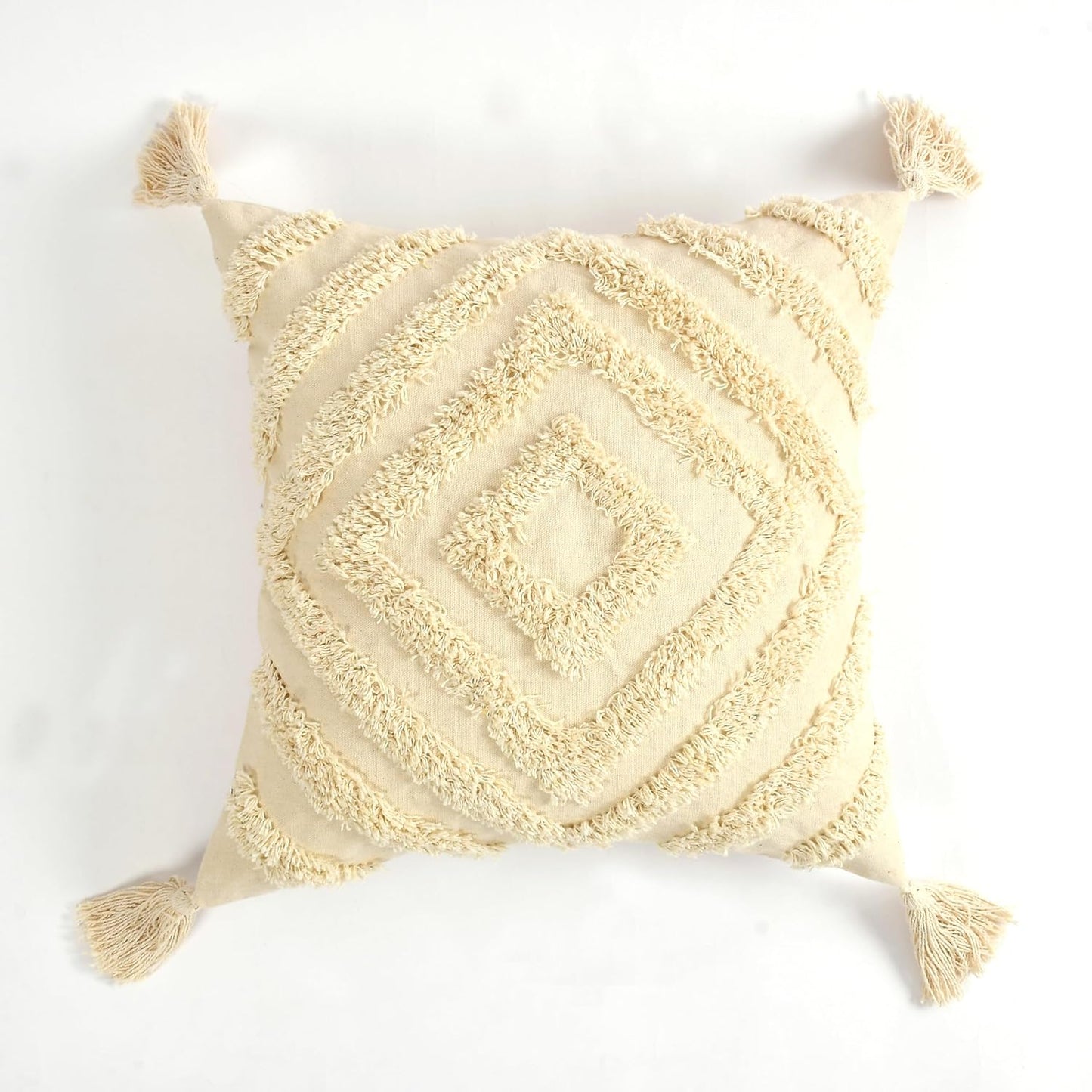 Tufted Cushion Cover – 100% Cotton, Boho Pattern – 16x16 inch, Pack of 1