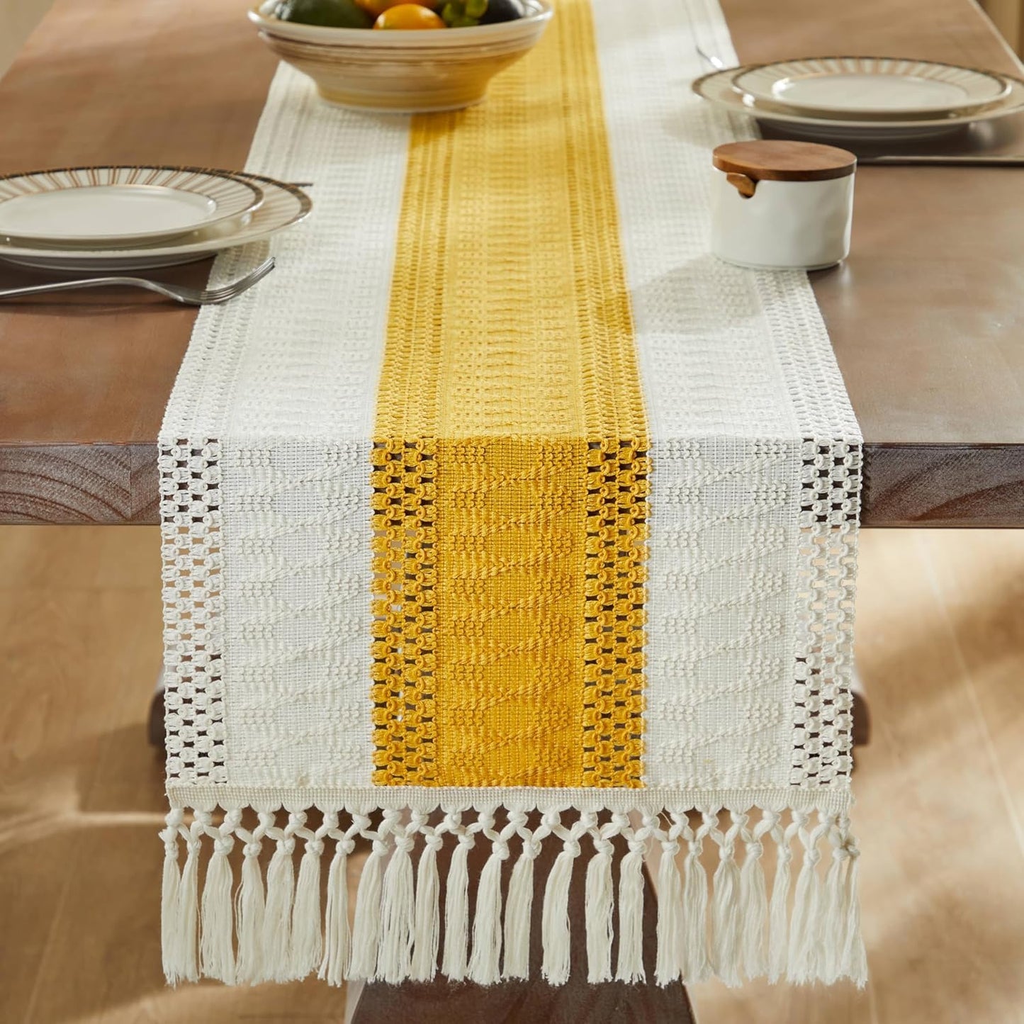 Bicolor Stitch Table Runner – Dining Linen – Cotton Blend – 12x72 Inch Single Unit