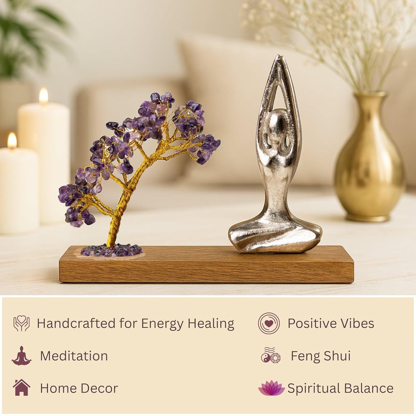 Wholesale Amethyst Crystal Tree – Handcrafted, Wood Base – 21 cm H