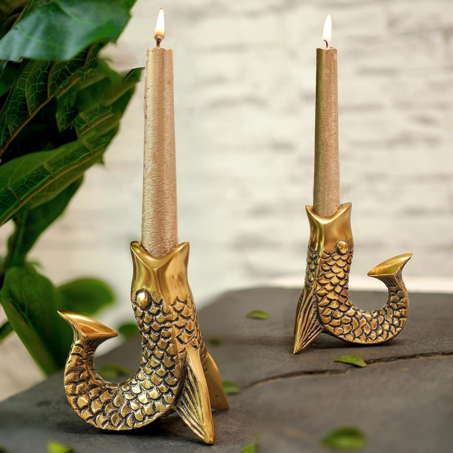 Aluminum Fish Figurine Candle Holder – Antique Gold Finish – Set of 2 | Wholesale Home Decor