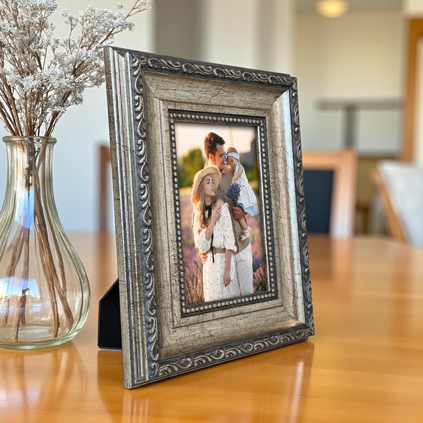 Elegant Vintage Table Photo Frame – Wood, Gold Finish, Back Stand – 4x6 Inch