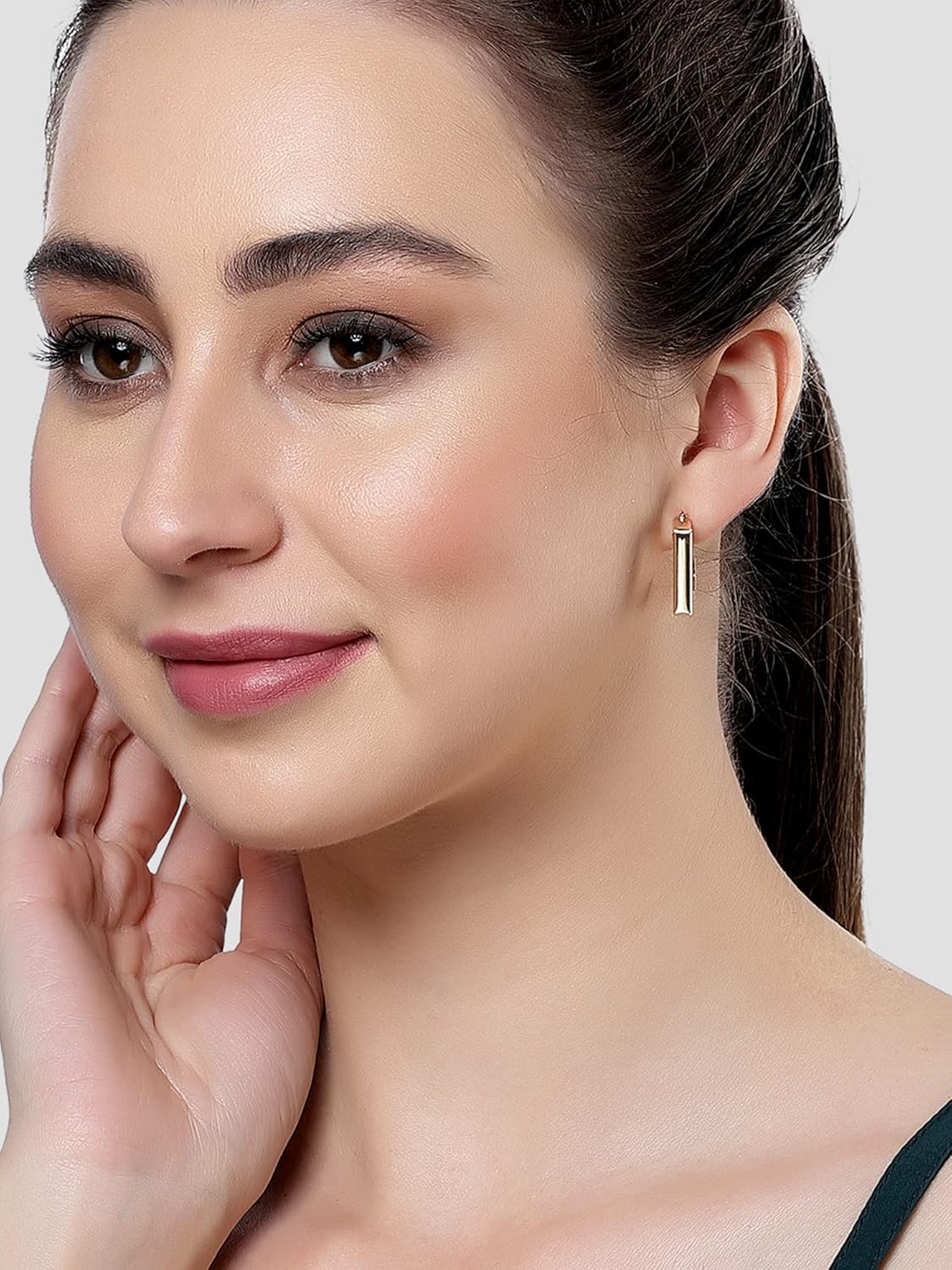 Gold Tone Metallic Finish Half Hoop Earrings – Gold Plated – Stone Embellished – Retail Ready