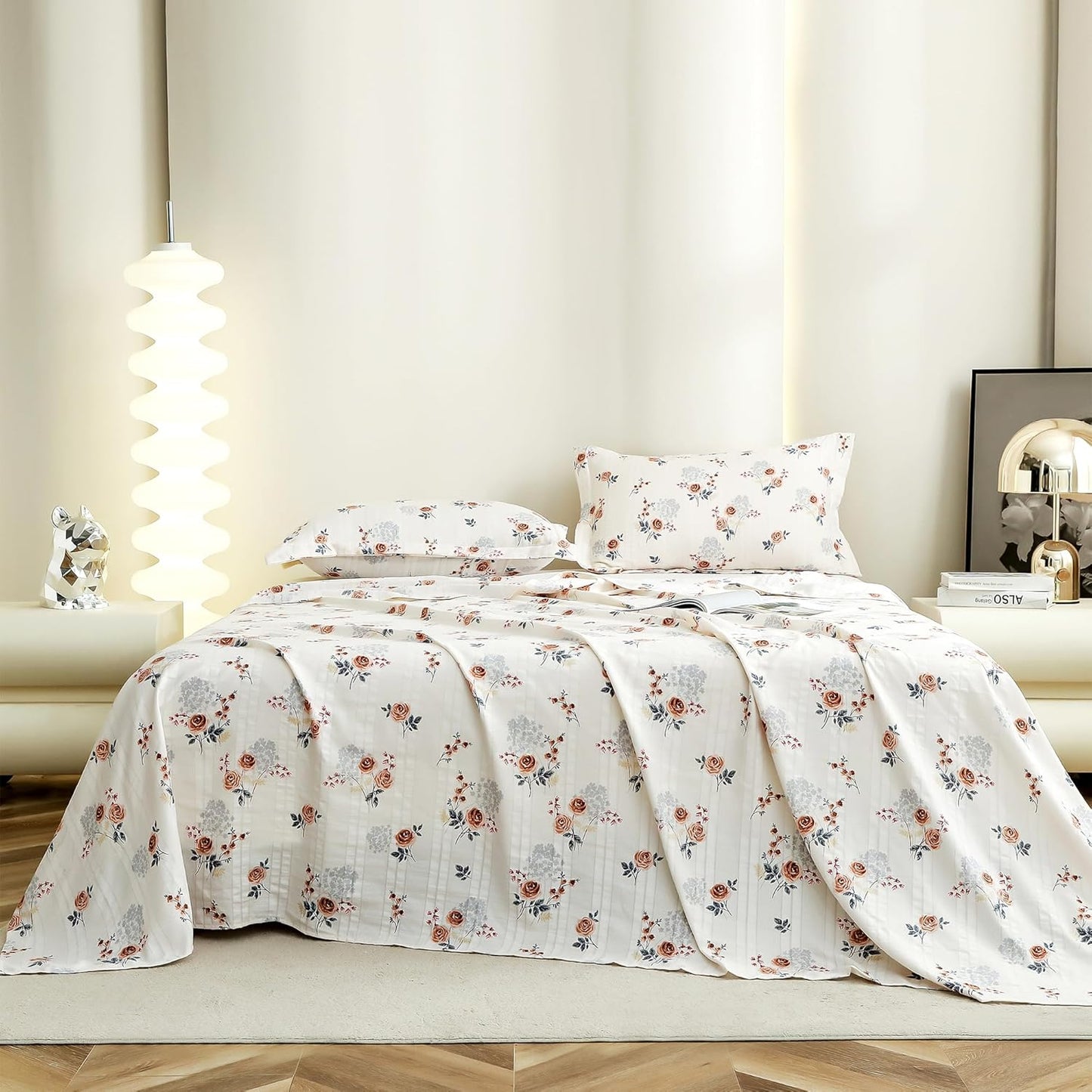 Flat Sheet King Size - Cloud Cotton 300 TC - Floral Design (270x250cm)