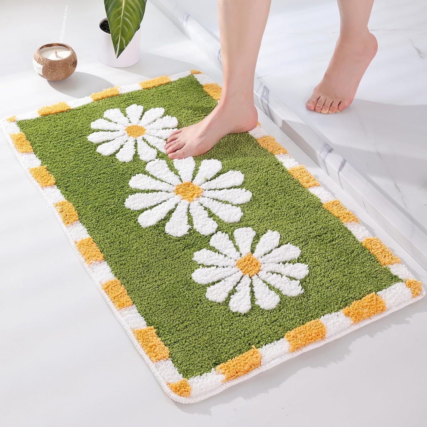 Blossom Super Soft Anti-Skid Microfiber 2000 GSM Mat (50x80 cm) Pack of 1 | Absorbent Bath Kitchen Door Floor Mat Green