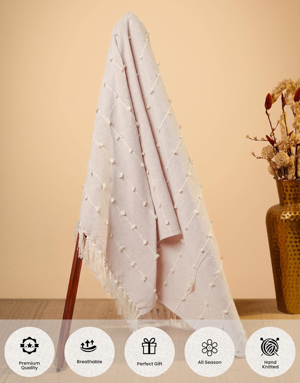 Sofa Throw – Hand-Knitted Cotton Blanket – 80x52 Inches (204x132 cm) – Pack of 1