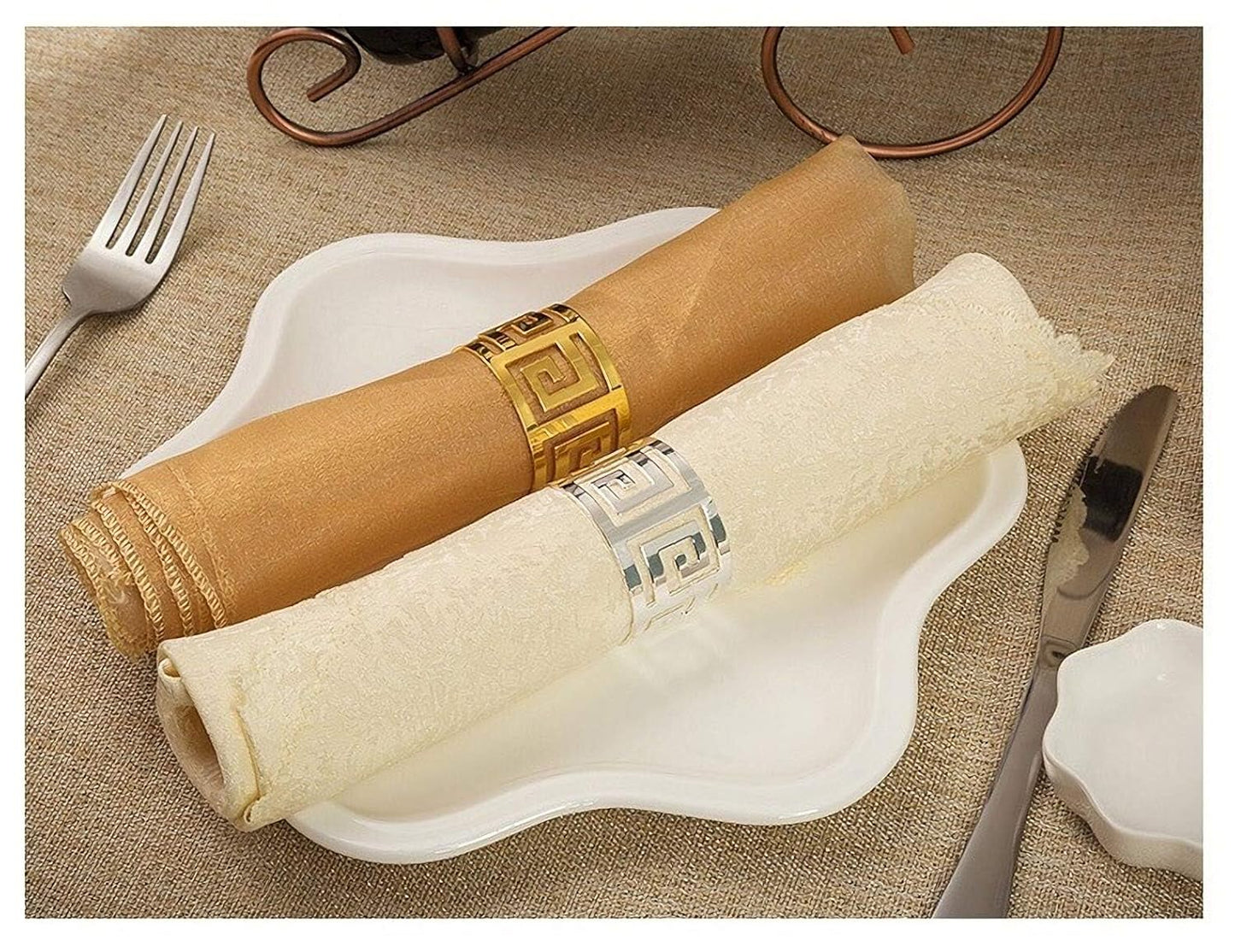 Gold Hollow Cut Napkin Rings – Tabletop Accessories – Durable Alloy – Set of 4