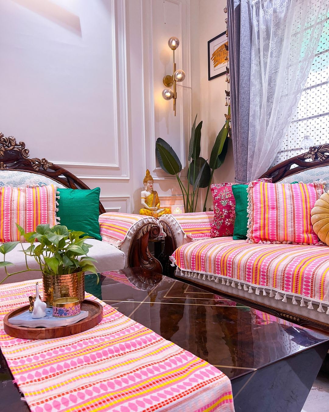Wholesale Geometric Pink Cushion Covers – Woven Fabric, Tassels – 12x18 Inch, Set of 2