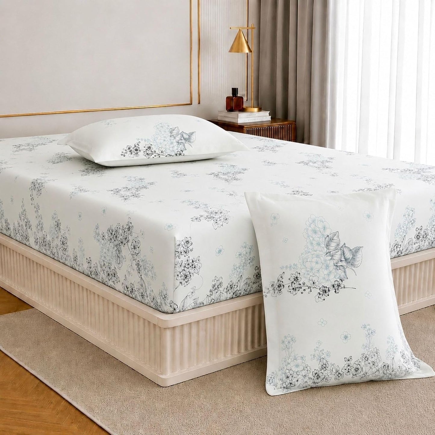 Bedsheet | 240TC Cotton Elastic Fitted | King Size, 2 Pillow Shams