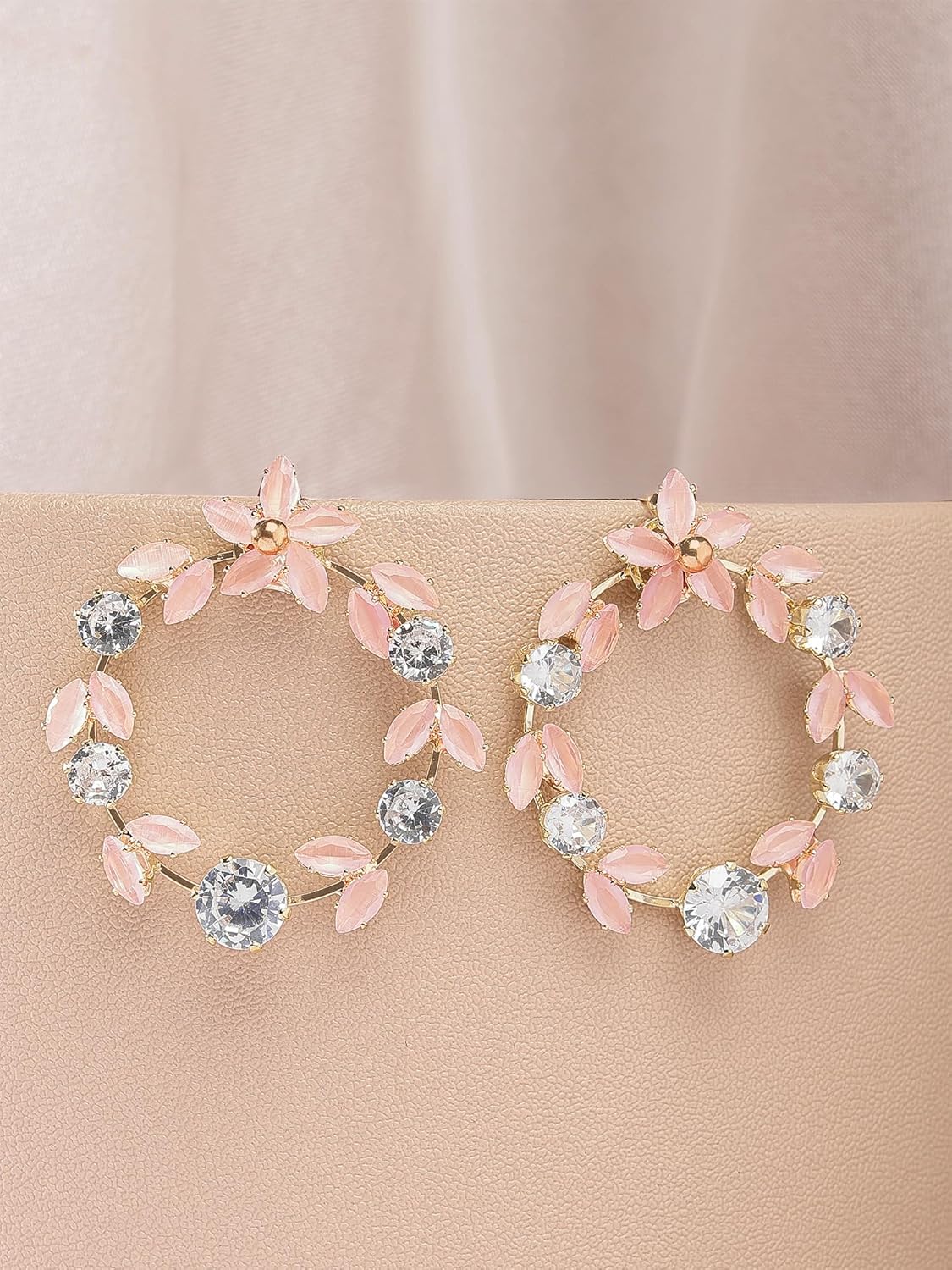 Round Dangler Earrings – Women's Fashion Jewellery – Gold Plated Pink American Diamond – Single Pair