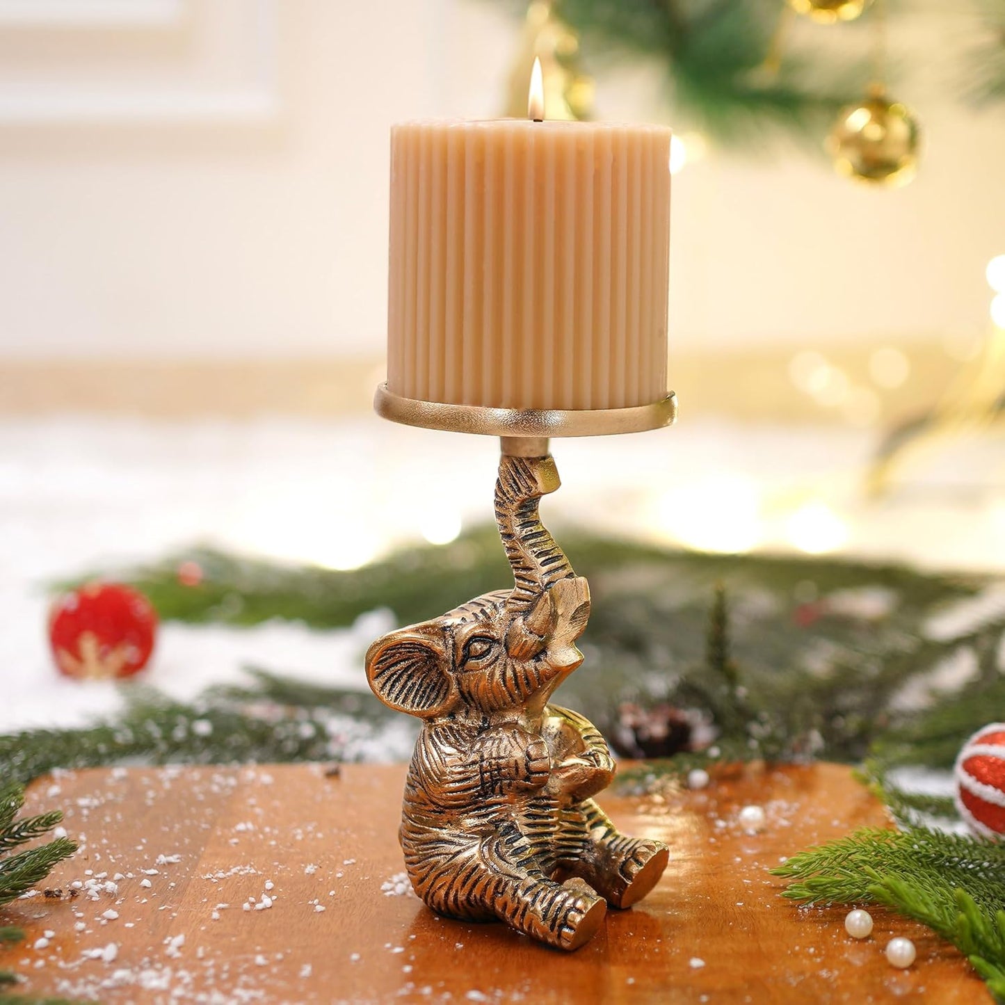 Pillar Candle Holder – Aluminium Elephant Design – Gold Finish – 8x8x15cm