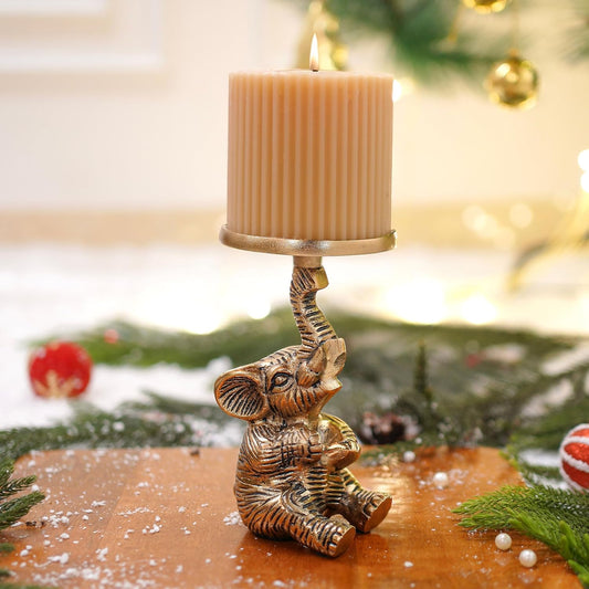 Pillar Candle Holder – Aluminium Elephant Design – Gold Finish – 8x8x15cm