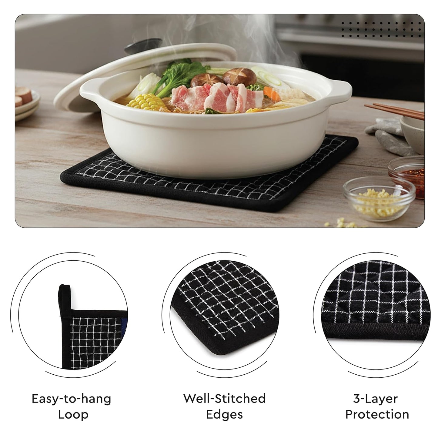 Kitchen Apron, Oven Glove & Potholder Set – 3-Piece Combo – 100% Cotton – Heat Resistant