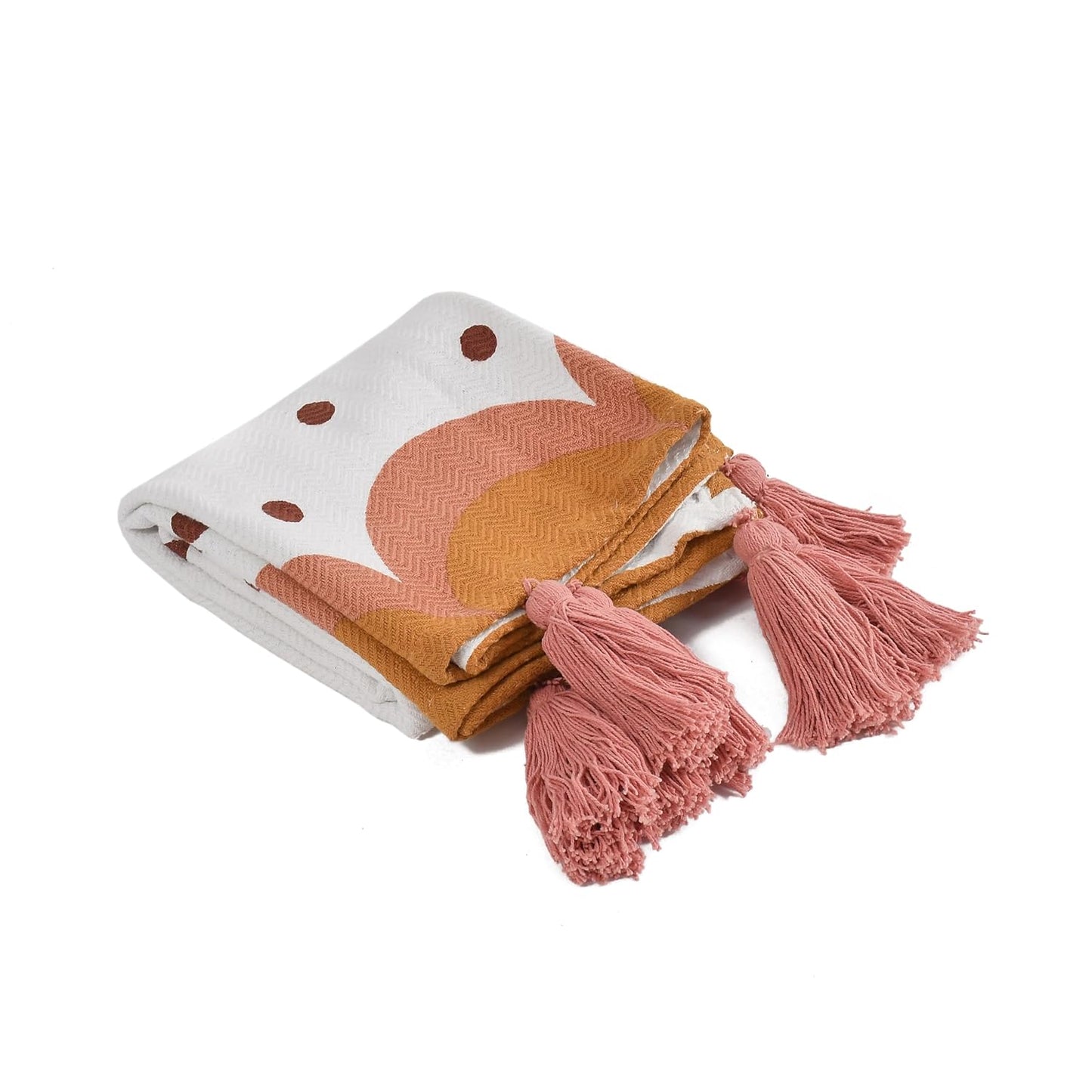 Printed Cotton Throw – Home Decor Accent – Natural Orange – 100x125 cm