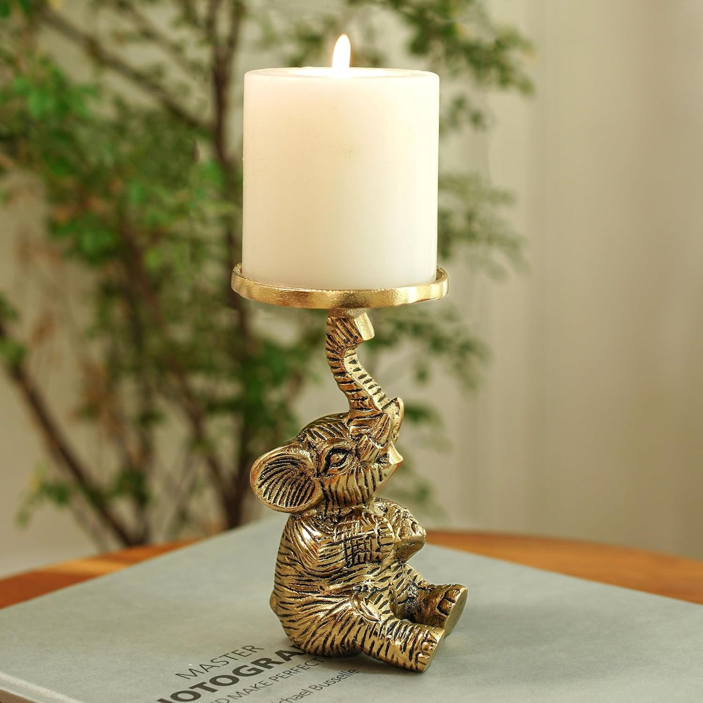 Pillar Candle Holder – Aluminium Elephant Design – Gold Finish – 8x8x15cm