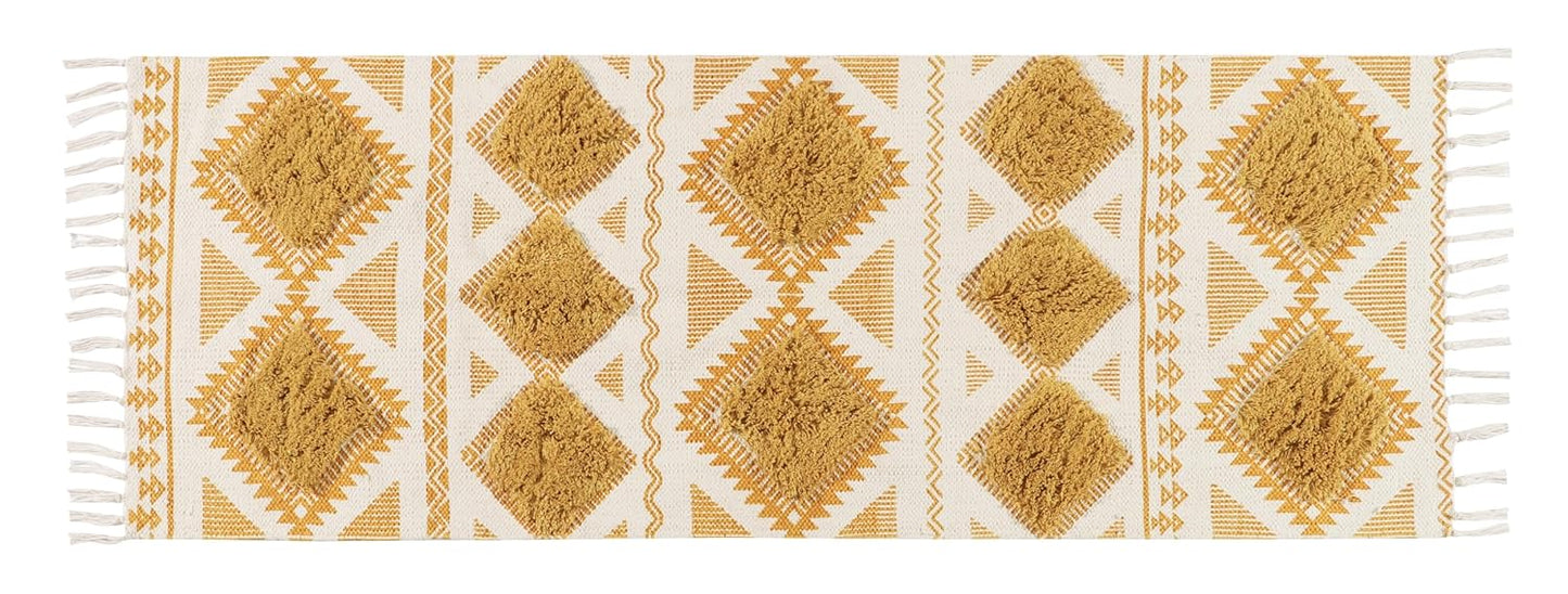 Hand Woven Cotton Rug – Tufted Diamond Pattern – 2x5 ft (60x152 cm)