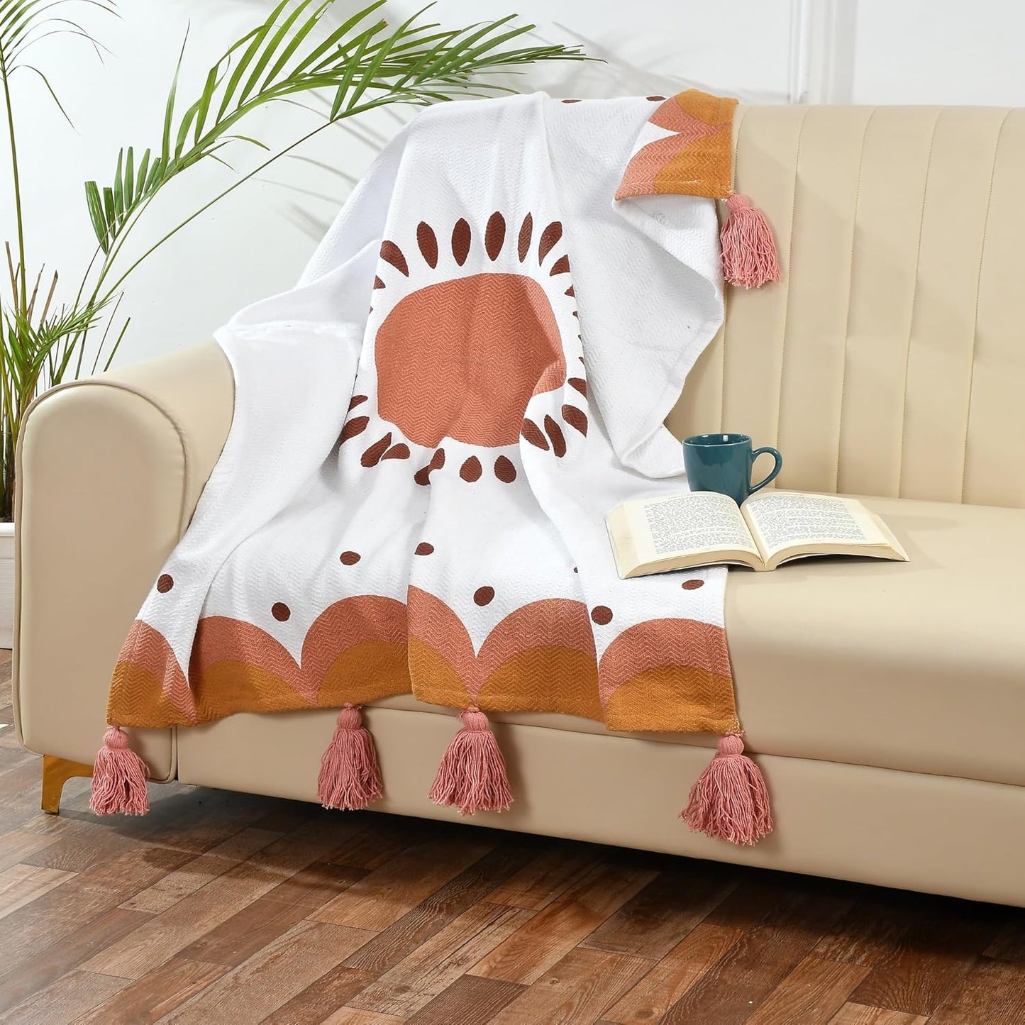 Printed Cotton Throw – Home Decor Accent – Natural Orange – 100x125 cm