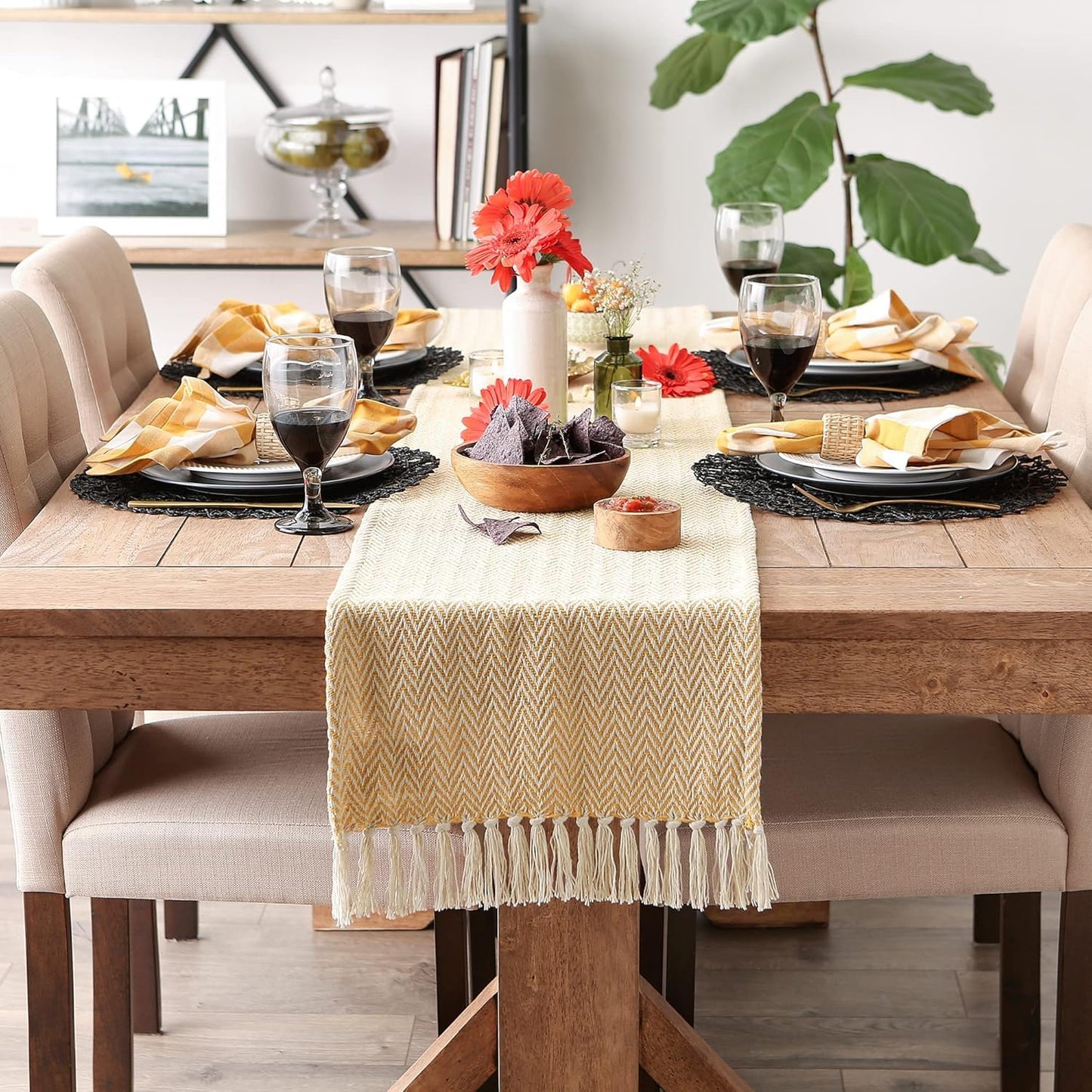 Cotton Chevron Table Runner – Dining Linen – Handcrafted – 13x72 Inches