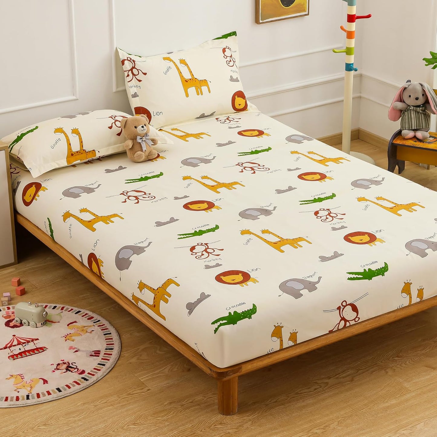 Bedsheet Set Double - Microfiber 180TC - Kids Safari Print 225x250cm