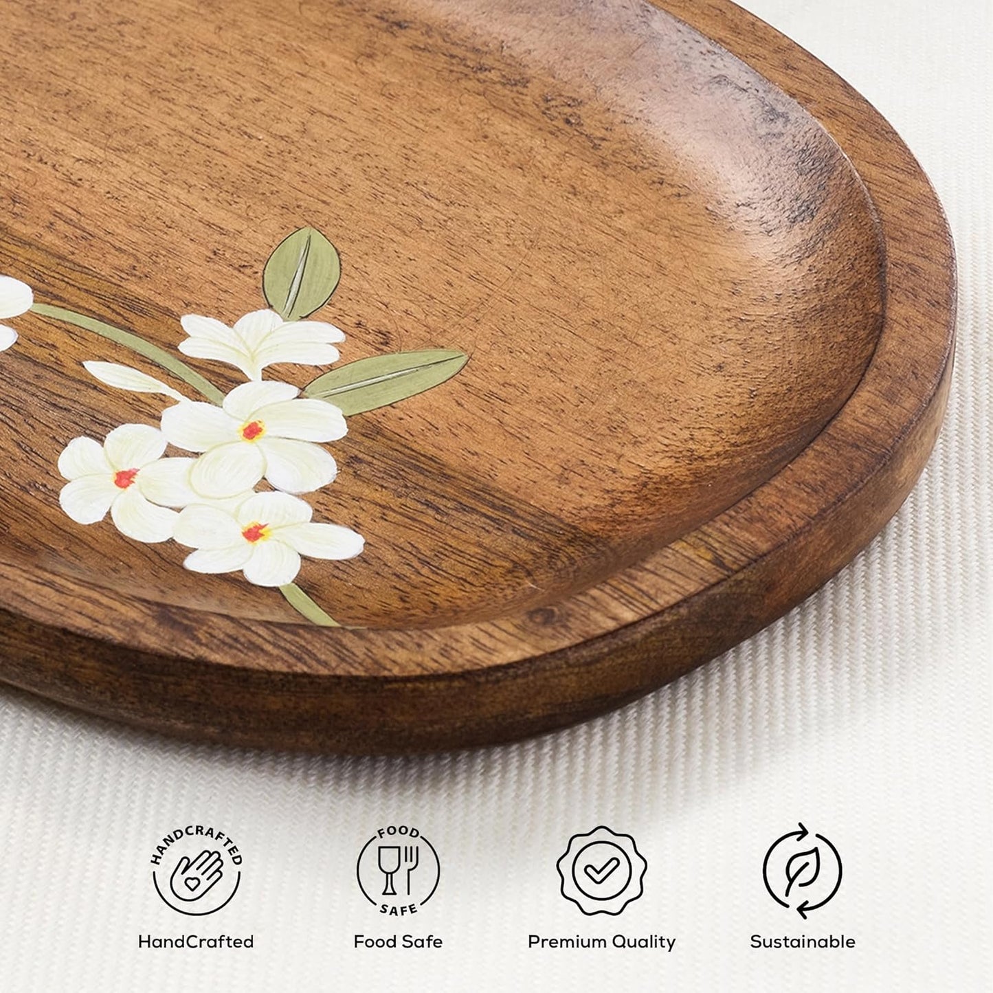Hand-painted Mango Wood Serving Platter – Appetizer Tray – Artisanal Design – 12.5x7x0.6 in