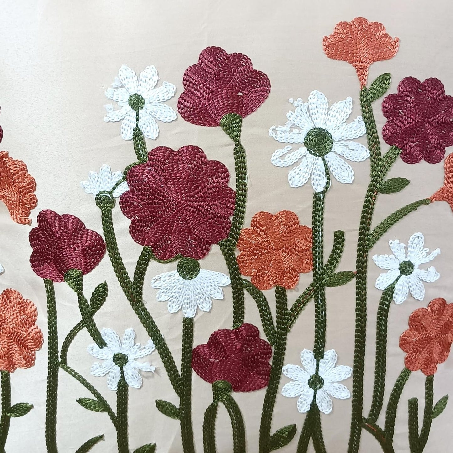 Set of 5- Decorative Accent Shams – Satin Finish, Floral Stitchwork – 16x16 In
