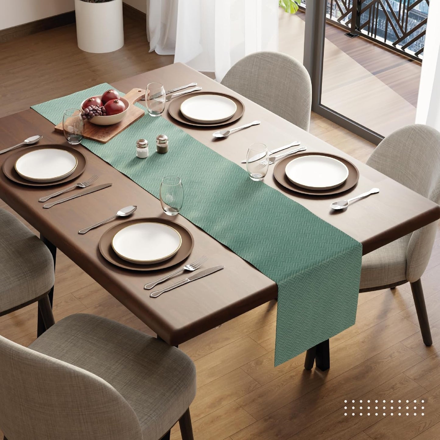 Table Runner – Quilted Velvet Aqua – 32x150 cm | Wholesale Home Decor