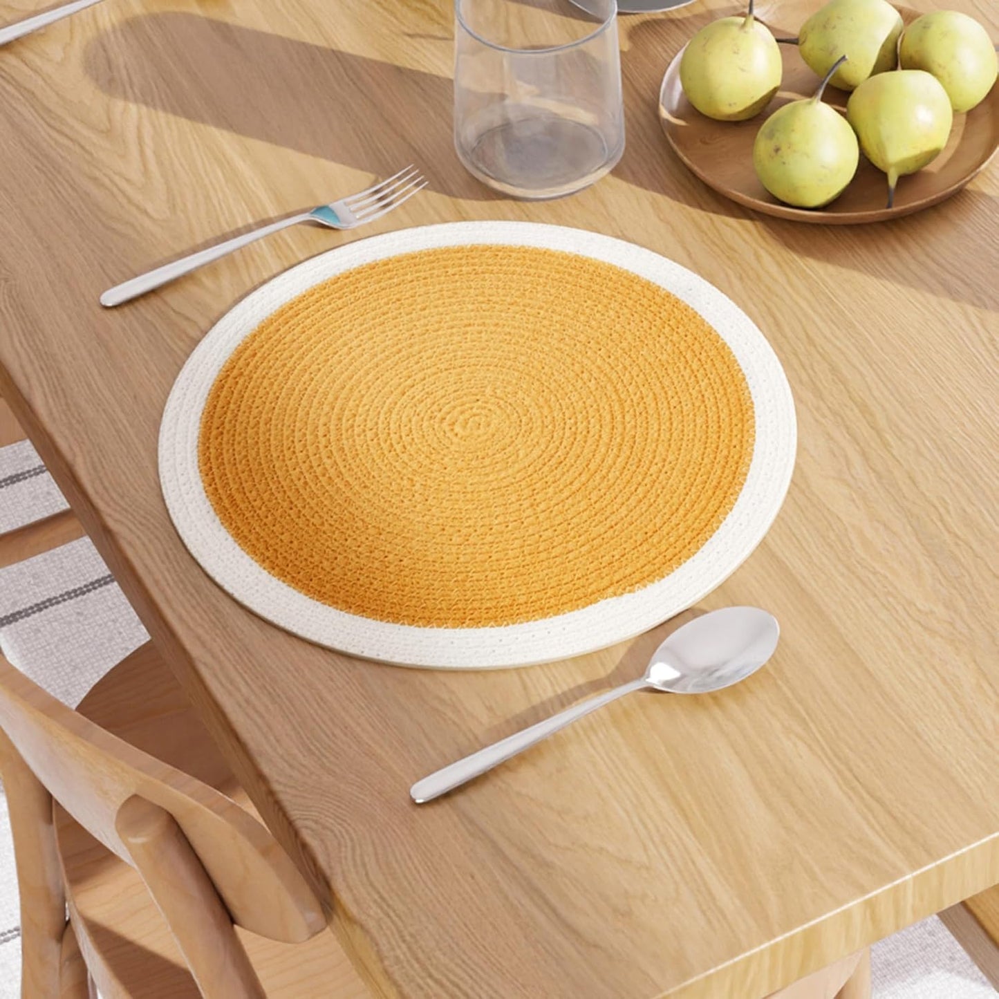 Dining Table Mats – Ribbed Cotton, Heat-Resistant – 32cm Round, Set of 4