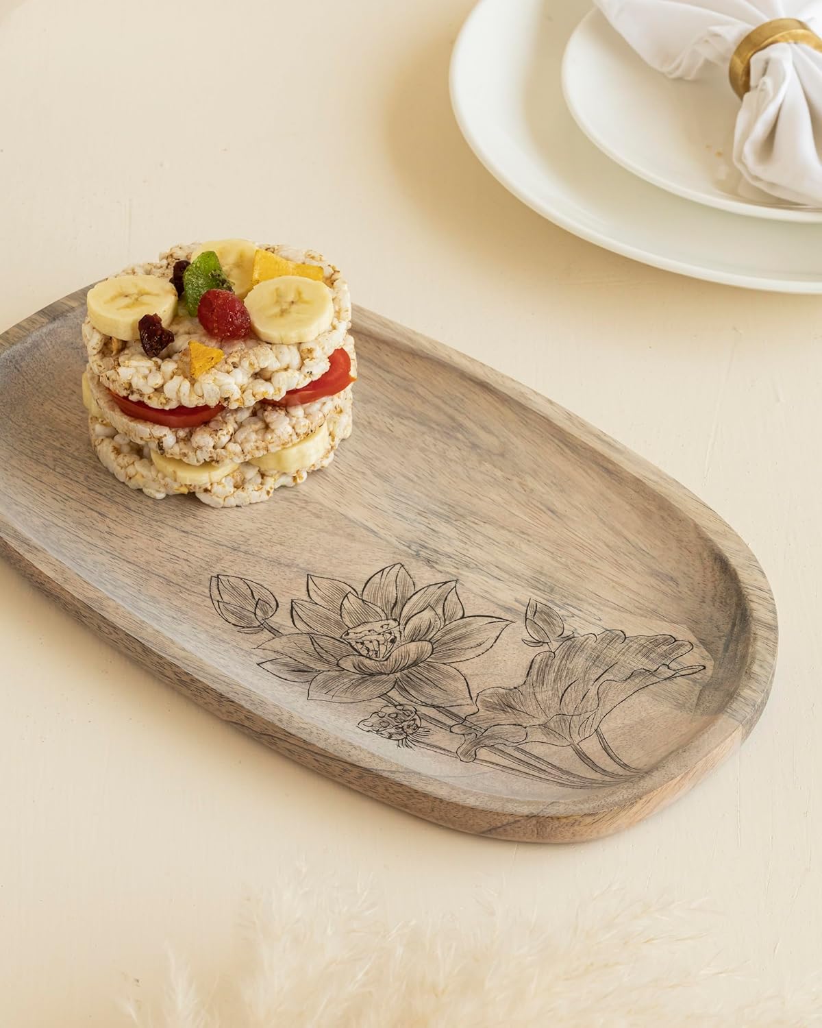 Mango Wood Serving Platter – Appetizer Tray – Handcrafted Anti-Microbial – 12.5x7x0.6in
