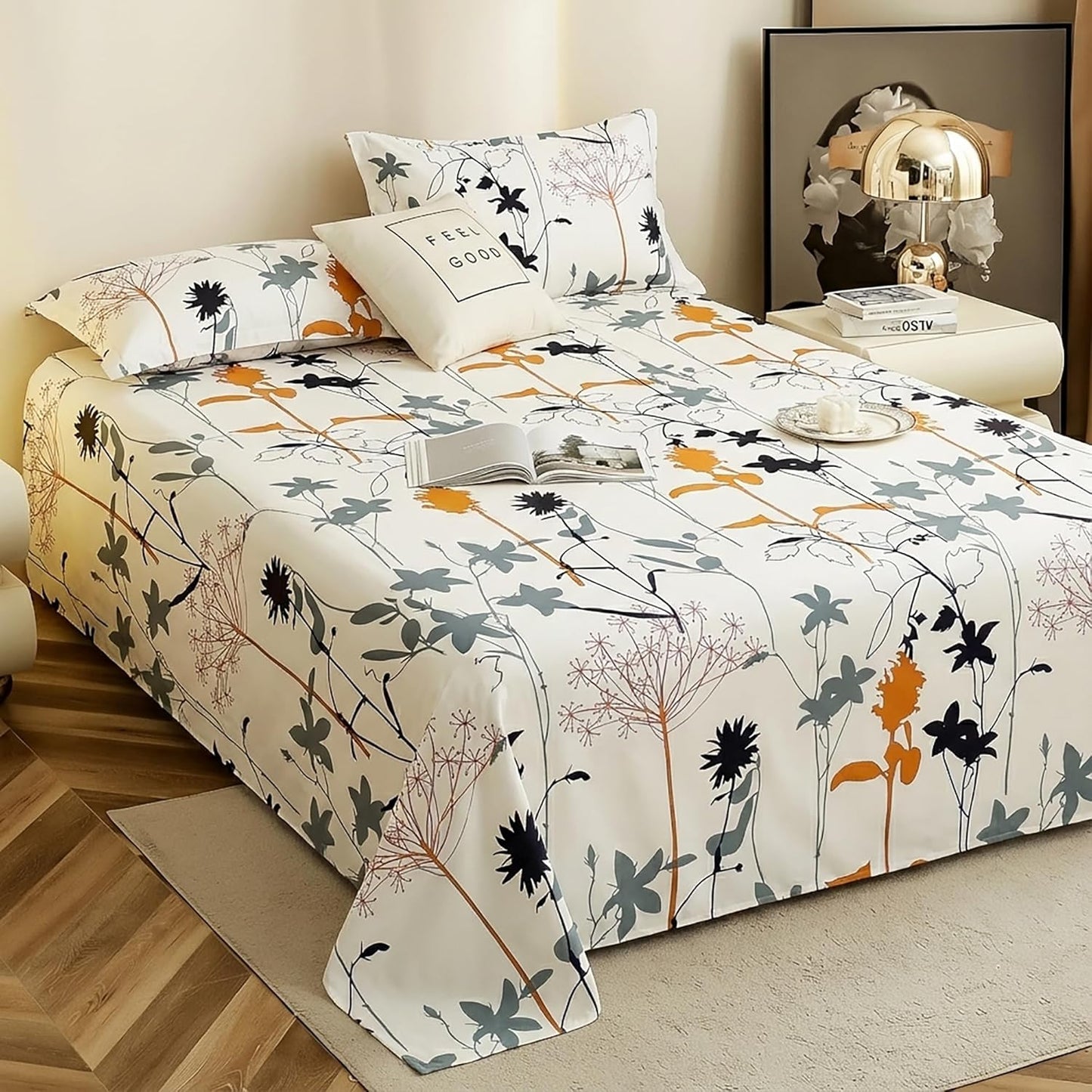 Bedsheet Set - Cotton 190 TC - Double Bed, Floral, 2 Pillow Covers