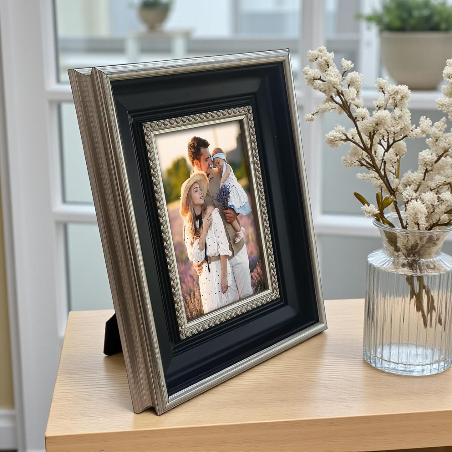 Tabletop Photo Frame – Natural Wood, Plexi Glass, Back Stand – 4x6 Inch (Black)