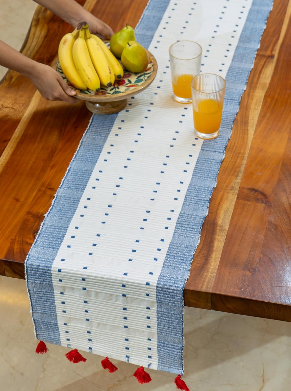 Wholesale Table Runner – Ribbed Cotton Weave, Tassels – 76x15 Inch (6 Seater)
