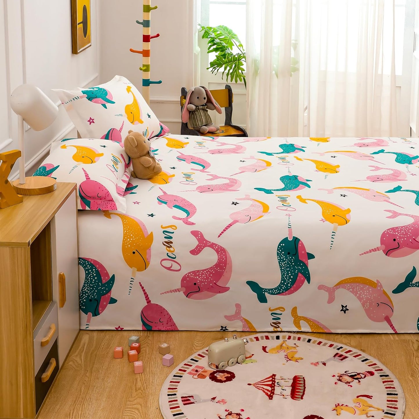 Kids Double Bedsheet Set - Cotton Blend 180 TC - Bubbly Buddies Design - Double Size