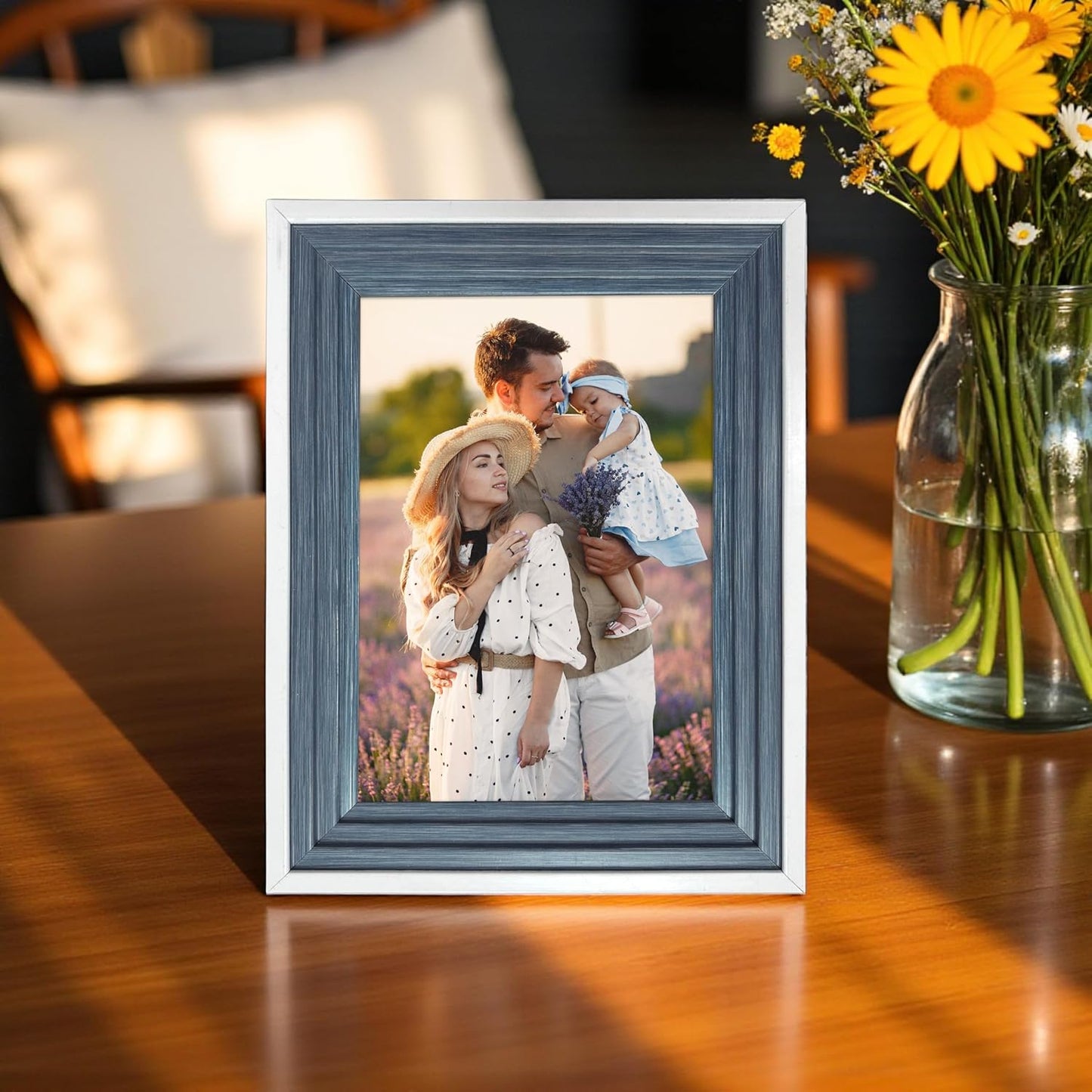 Table Top Photo Frame – Wooden Picture Frame – Blue-White Finish – 5x7 inch