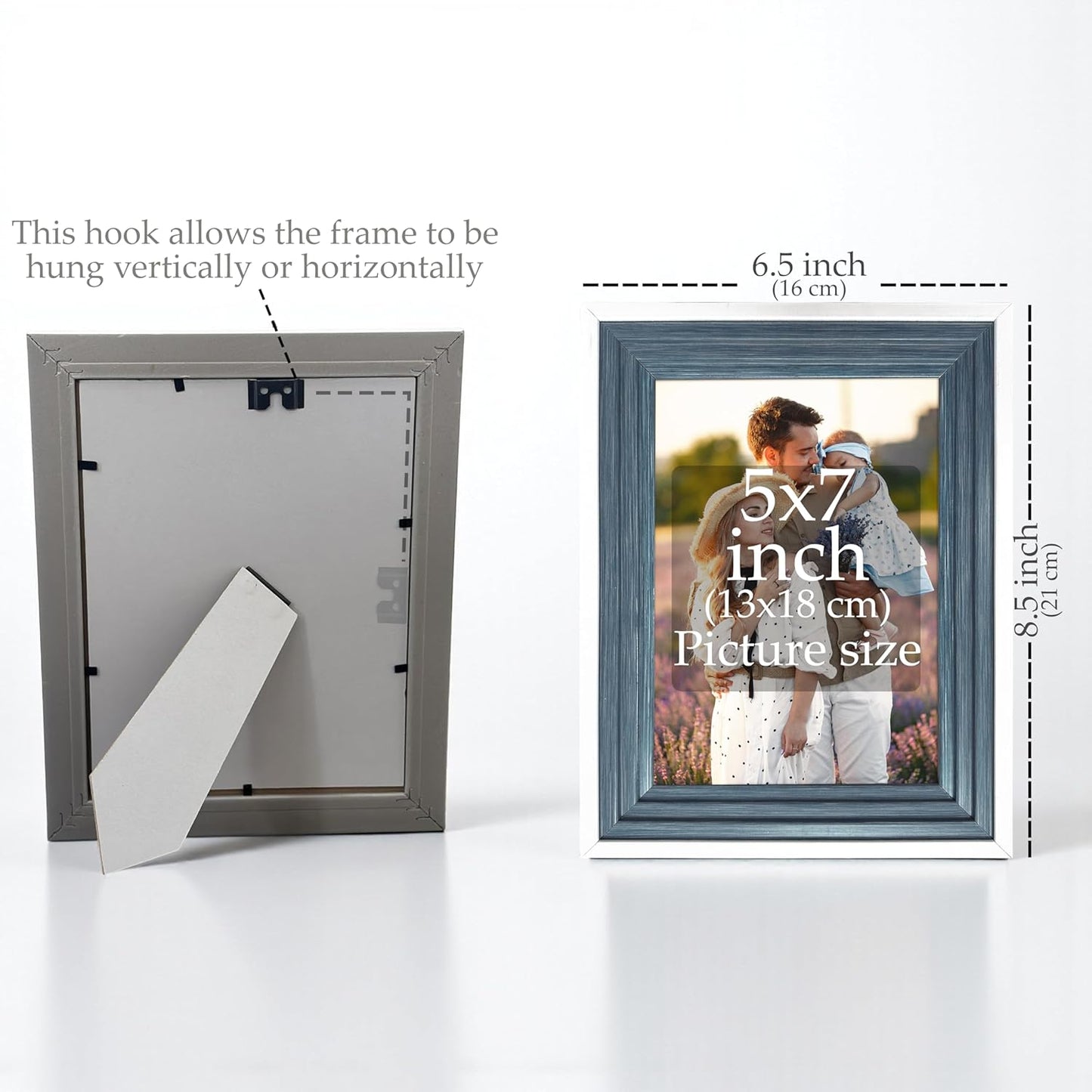 Table Top Photo Frame – Wooden Picture Frame – Blue-White Finish – 5x7 inch