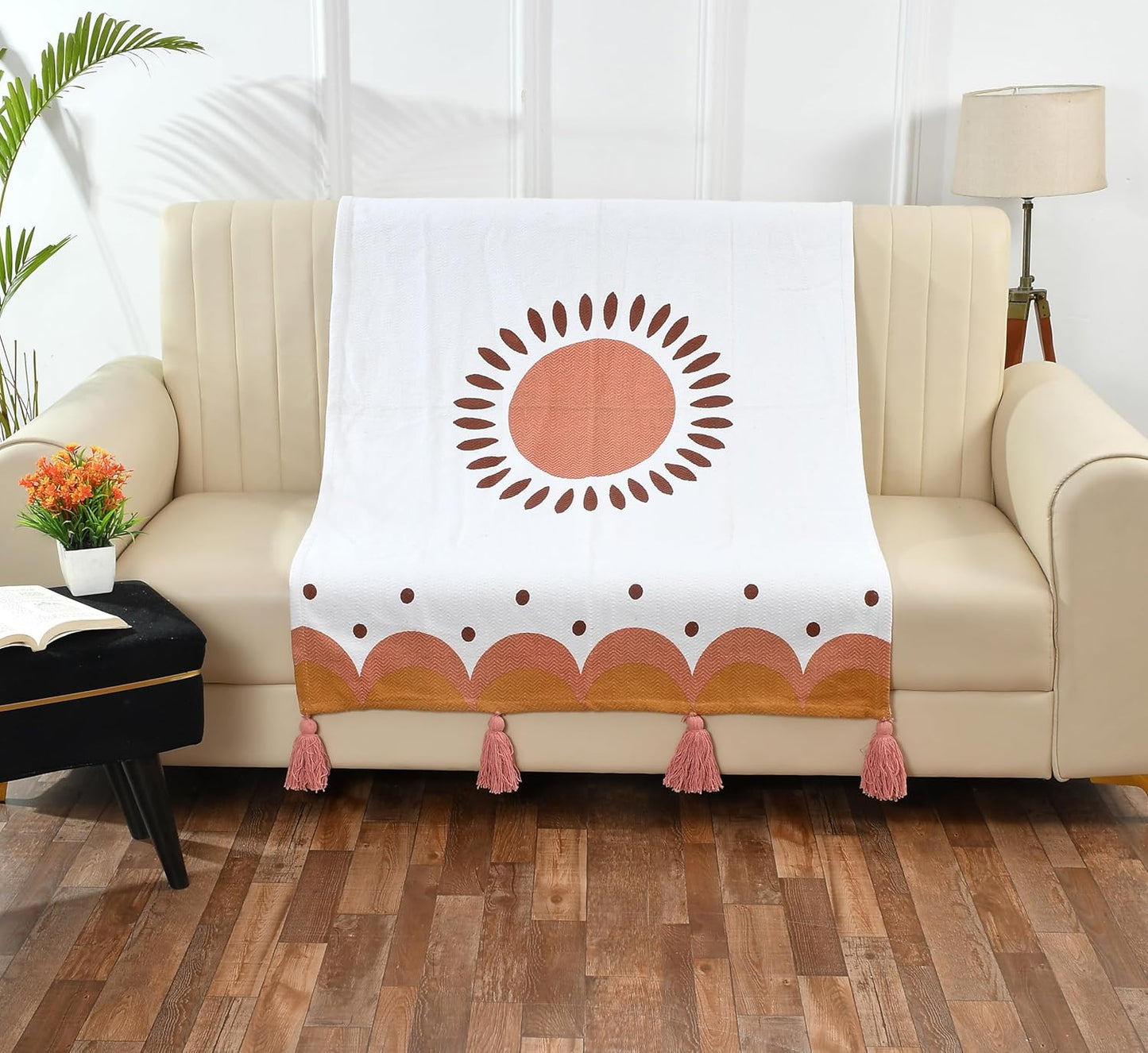 Printed Cotton Throw – Home Decor Accent – Natural Orange – 100x125 cm