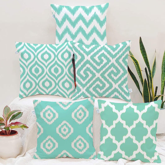 Cushion Covers – Polycotton Ikat Geometric Print – 16x16 Inch, Set of 5