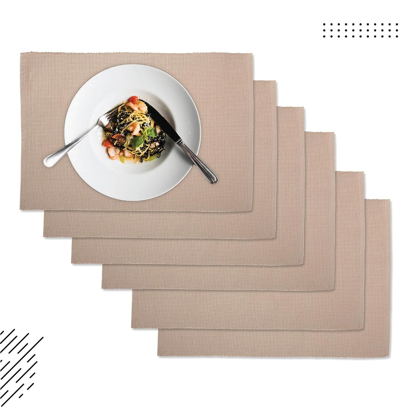 Dining Table Mats – Heat-Resistant Ribbed Cotton – Set of 6 (48x32 cm)