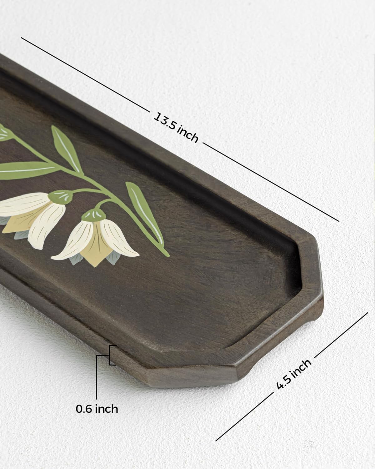 Handpainted Mango Wood Platter – Decorative Serving Tray – Floral Design – Artisan Crafted