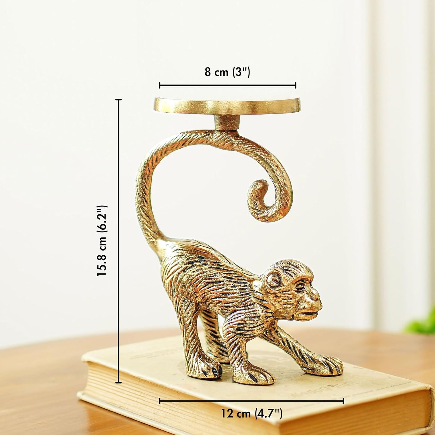 Pillar Candle Holder Stand – Metal Monkey Design – Aluminium Brass Finish
