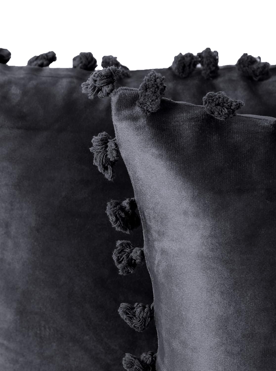 Velvet Tassel Fringe Pillow Covers – Black 12x12 Inch (2-Pack) Wholesale