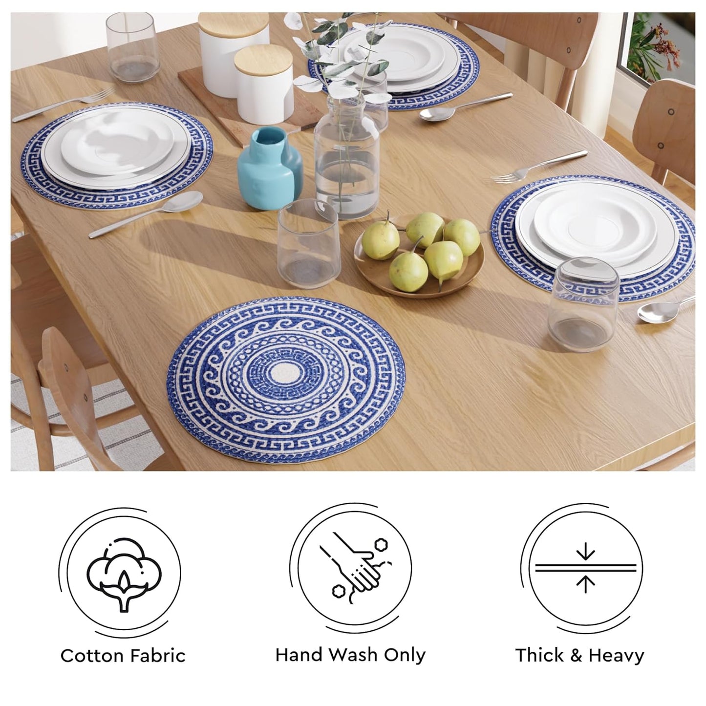 Dining Table Mats – Cotton Ribbed Style – 32 cm Round Set of 4