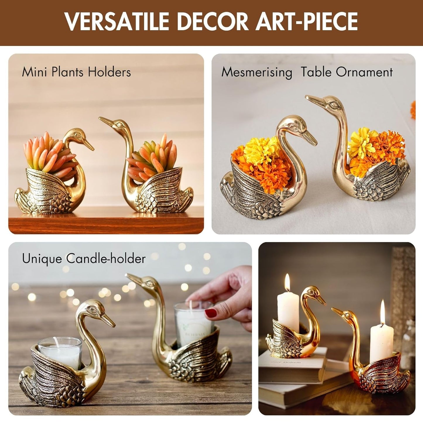 Decorative Swan Sculpture Pair – Aluminium Gold Finish – Assorted Sizes