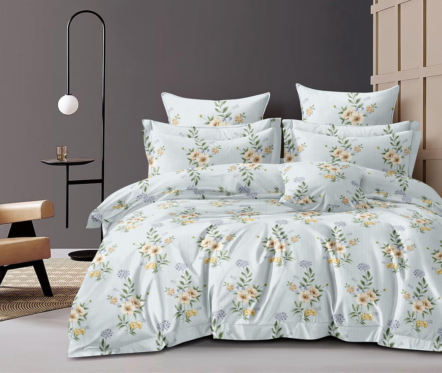 Fitted Bedsheet Set - Glace Cotton 300TC - King Size, Elastic Trim for 8-inch Mattress