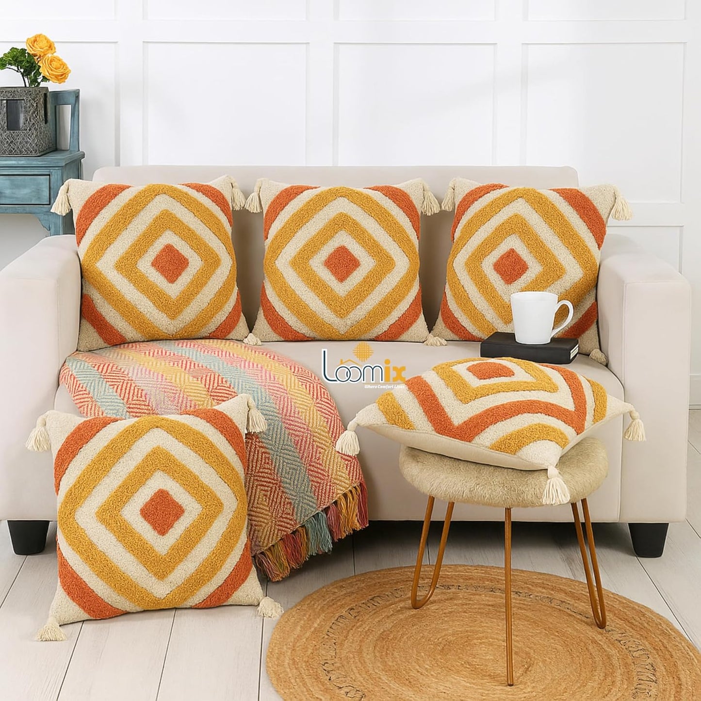 Cushion Cover – 100% Cotton Handmade Multicolor – 16x16 Inch, Pack of 2