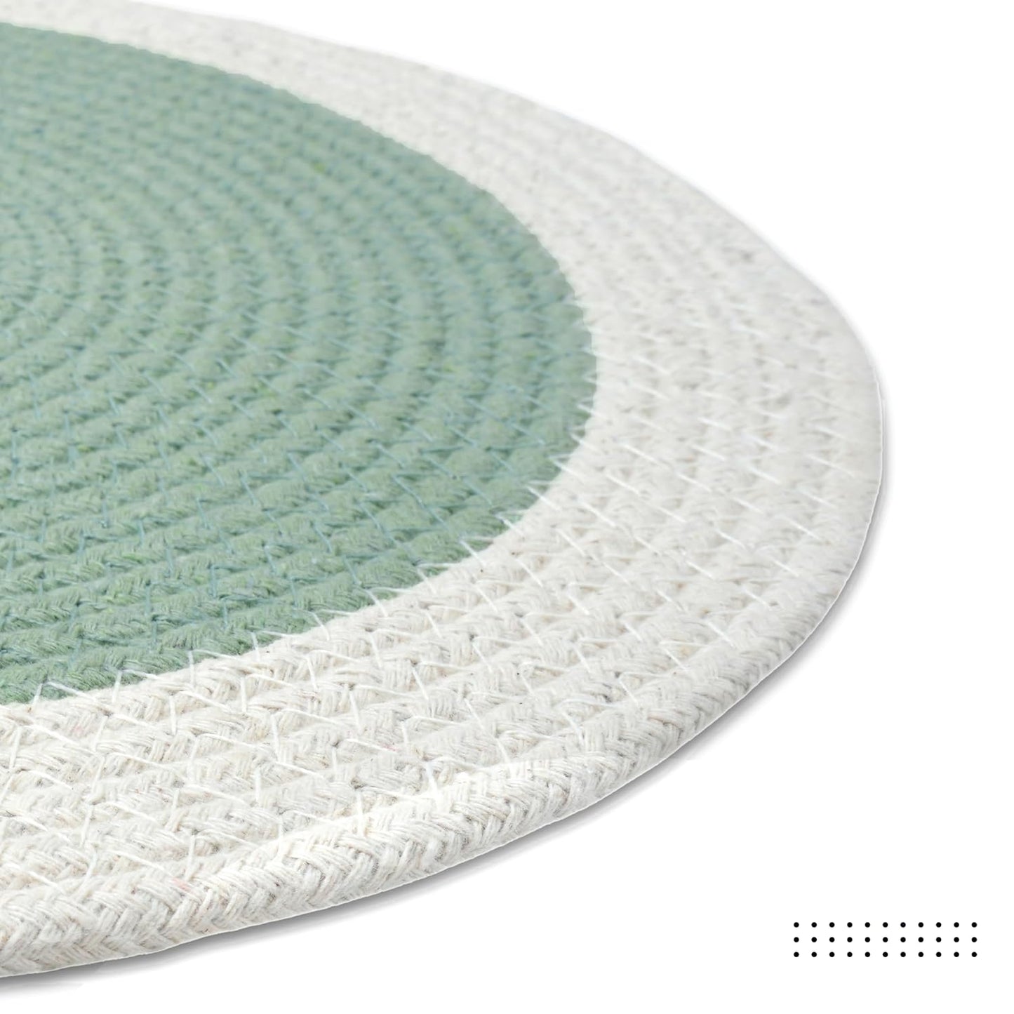 Dining Table Placemats – Cotton Ribbed, Sage/Off White – 32cm Round, Set of 4