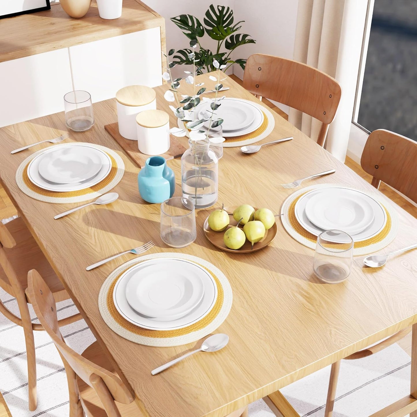 Dining Table Mats – Ribbed Cotton, Heat-Resistant – 32cm Round, Set of 4