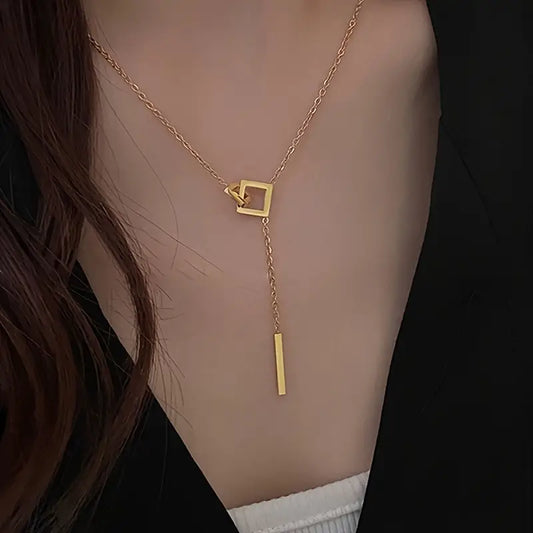 Golden Stainless Steel Y Necklace - Minimalist Women's Pendant