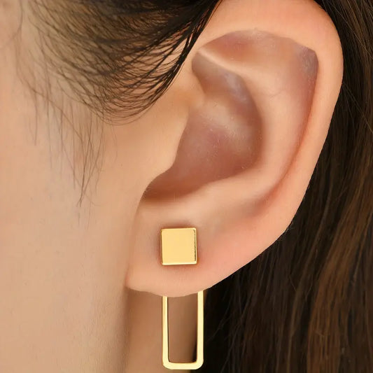 Copper Stud Earrings - Square Geometric Jewelry Women