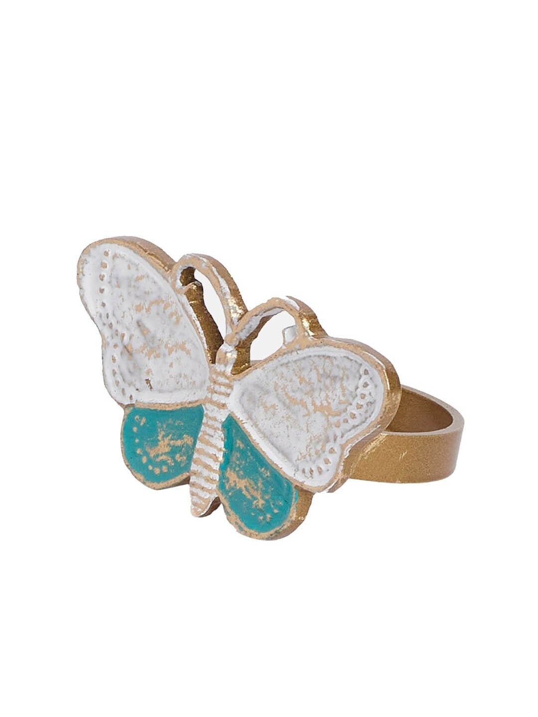 Textured Butterfly Napkin Ring – Stainless Steel – White & Blue Design